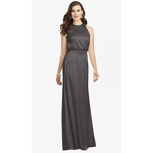 NEW! Dessy Collection Size 12 Charmeuse Trumpet Gown Caviar Gray $242 msrp J2-9